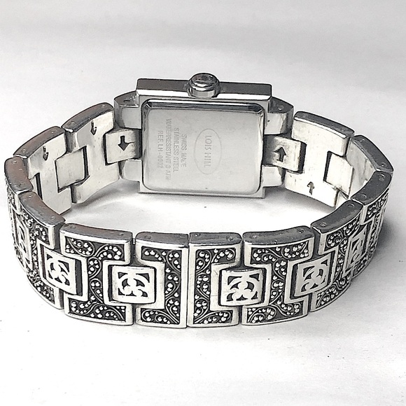 LOIS HILL Watch Square Face Alternating Links Sterling Silver Bracelet Band - Picture 10 of 17